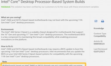 Intel подтвердила, что платы на H410 и B460 не будут работать с процессорами Rocket Lake-S