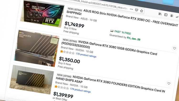 Спекулянты продали на eBay и StockX почти 50 тыс. видеокарт GeForce RTX 30-й серии и получили $15,2 млн чистой прибыли